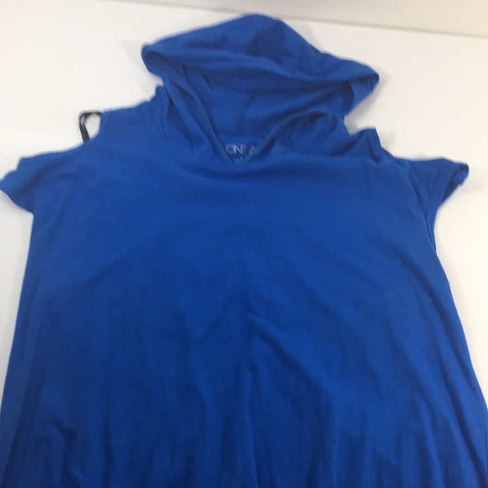 Onea Blue Hooded Cold Shoulder Pullover shirt L
